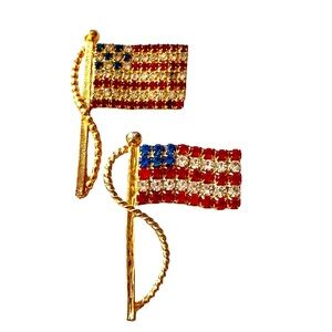 Rhinestone American Flag Pins Patriotic Red, White & Blue Stars and Stripes EUC